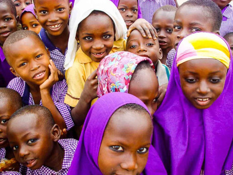Koranic school girls smiling in Volta Region, Ghana